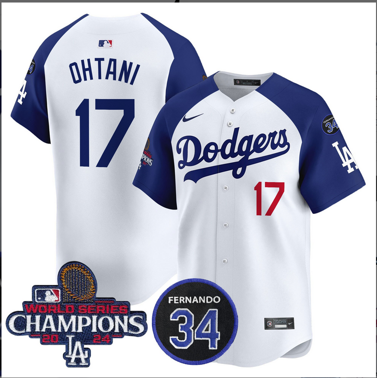 Men MLB Los Angeles Dodgers #17 Ohtani white 2024 World Series Champions Patch Limited Jersey style 2->los angeles dodgers->MLB Jersey